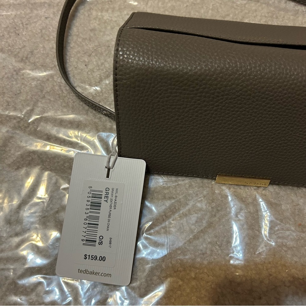 TED BAKER Shazder Grainy Leather Wallet on a Chain (Removable) in Grey - Picture 11 of 11